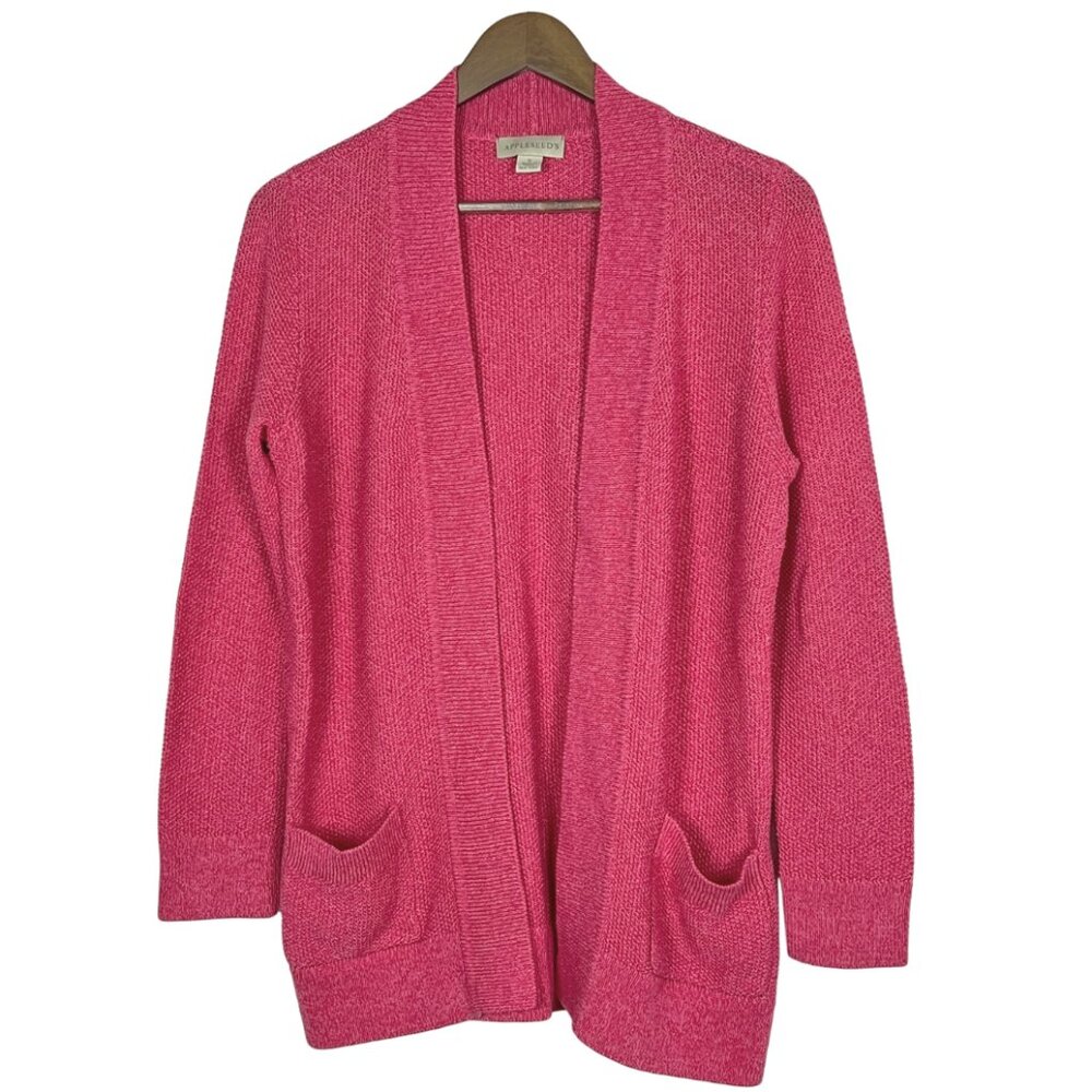 Appleseed's Raspberry Pink/White Heather Knit Open Cardigan - Picture 2 of 11